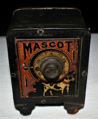 Antique Tin Litho Still Bank Coin Safe / Mascot / Hunting Dog