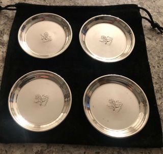 4 American Sterling Silver Butter Pat / Coasters Old English Style Heraldic Lion
