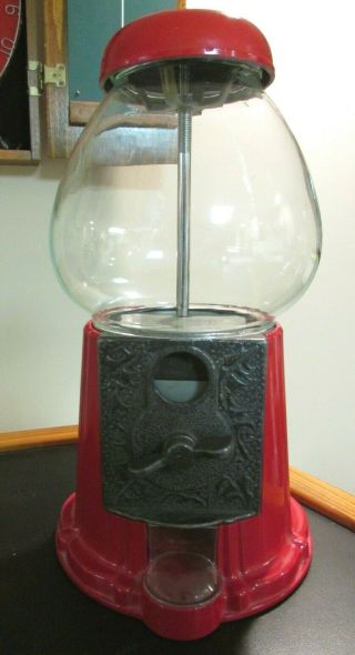 Vintage Carousel Gumball Machine Red Metal Body With Glass Globe