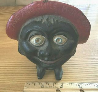 1930s Vintage Iron Coin Bank,  Save And Smile Money Box (bank) - Made In England