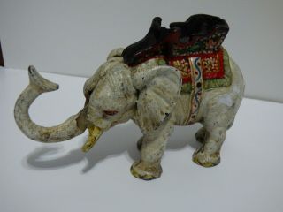 Vintage Cast Iron Hubley White Elephant Bank With Saddle,