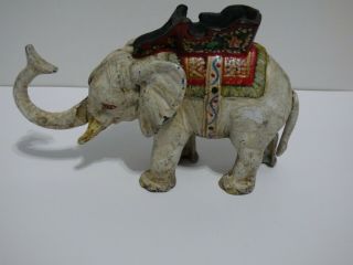Vintage Cast Iron Hubley White Elephant Bank With Saddle, 2