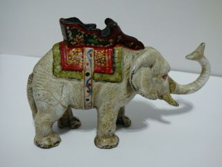 Vintage Cast Iron Hubley White Elephant Bank With Saddle, 3