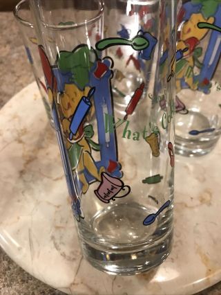 Set of 4 Vintage Disney Winnie The Pooh Glass Tumblers Whats Cooking Pooh 4”& 6” 3