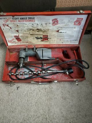 Vintage Milwaukee 1101 - 1 Heavy - Duty 1/2” Corded Right Angle Drill W/ Metal Case