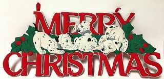 Vintage Walt Disney 101 Dalmatians Merry Christmas Fabric Banner Wall Hanging