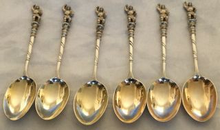 Set Of 6 Victorian Sterling Silver Teaspoons.  London 1895.