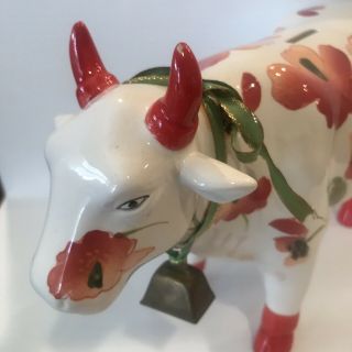 Bull Bank Red Poppy Floral Decorative Bull Bank with stopper and Bell 11”x7.  5” 3