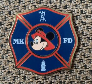 Disney Mickey Fireman Badge Magic Kingdom Fire Department Mk Fd Blue Crest Pin