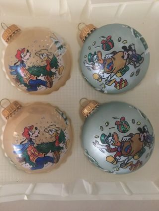 Vintage Disney Mickey Mouse Unlimited Christmas Four 4 Glass Ornaments By Krebs