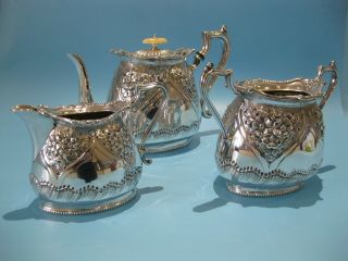 Stunning Antique Victorian Silver Plated Highly Ornate 3 Piece Tea Service