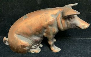 Cast Iron Pig Bank Souvenir Chicago Stockyards Copper Wash 1940s (bk12)