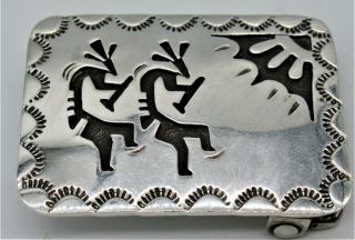 Navajo Artist A.  C.  Henry Vintage Sterling Silver Belt Buckle Kokopelli Design