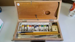 Vintage Japanese Bumpodo Oil Painting Artist Kit / Palette In Wooden Box