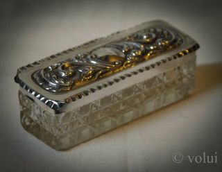 Antique Edwardian Silver And Cut Glass Rectangular Trinket Box Collyer & Co 1903