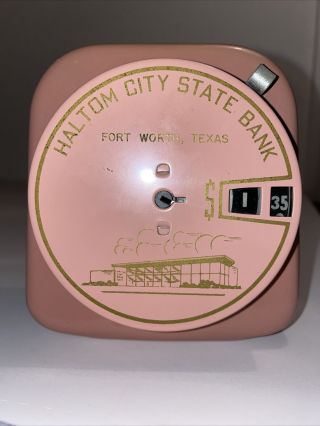 Vintage Pink Metal Add A Coin Bank From Haltom City State Bank Fort Worth Texas