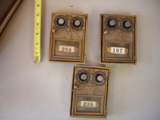 3 Vintage Corbin Brass Eagle Post Office Box Doors W/glass 5 " X 3 - 5/8 "