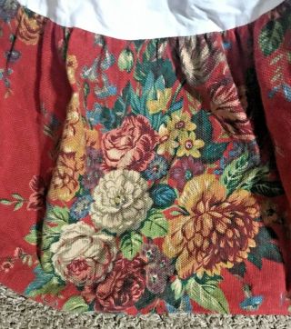 Ralph Lauren Aylesbury Queen Vintage Red Barkcloth Floral Bedskirt Dust Ruffle