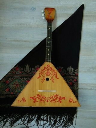 Balalaika Red 3 String Vintage Soviet Russian Folk Instrument.  Ussr