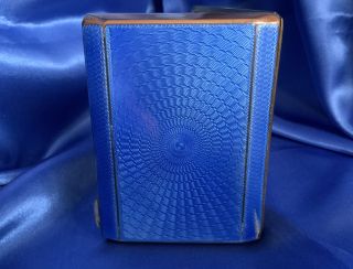 Antique Art Deco Blue Guilloche Enamel & Yellow Metal Cheroot Case Lon C1920