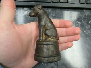 Antique Cast Iron Dog On A Barrel Toy Bank 4 " Tall