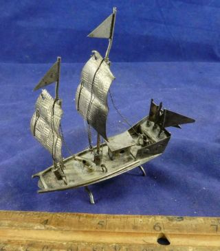 Vintage Miniature Hong Kong Chinese Sterling Silver War Junk Boat Ship w/ Cannon 2