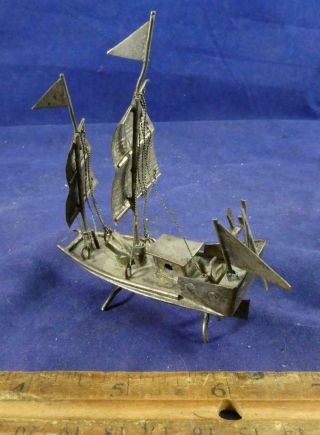 Vintage Miniature Hong Kong Chinese Sterling Silver War Junk Boat Ship w/ Cannon 3