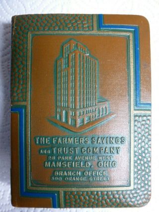 Vintage Book Coin Bank The Farmers Savings And Trust,  Mansfield,  Ohio.  No Key