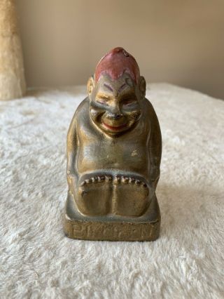 Vintage Antique Billiken " Good Luck " Buddha Cast Iron Bank