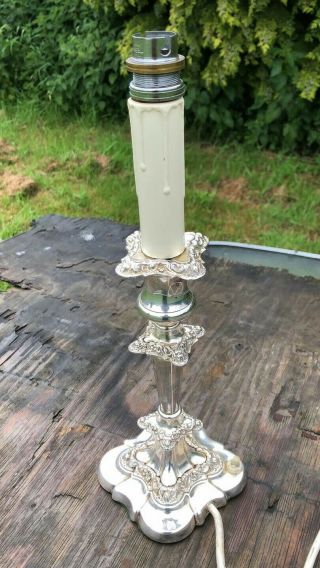 Antique Vintage Silver Plated On Copper Candlestick Electric Light