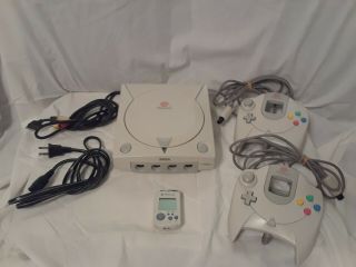 Vintage Sega Dreamcast Console With Two Controllers And Memory Card
