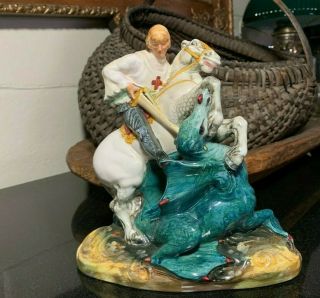 Vintage Royal Doulton Figurine St George On Horse Slaying Dragon 1949 Hn2051