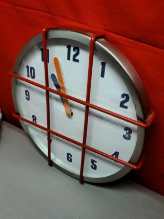 Vtg 1980s Memphis Style Postmodern Wall Clock 12 " Funky 3d Red Cage