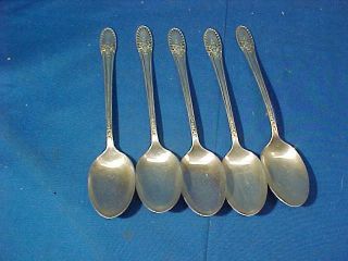 5 - Vintage International Sterling Silver Tea Spoons In Riviera Pattern 130gm