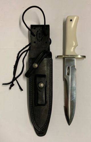 Randall Made Model 14 Attack Knife Sawback Blade With White Handle