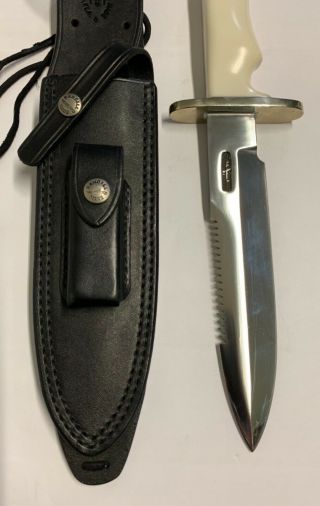 Randall Made Model 14 Attack Knife Sawback Blade With White Handle 4
