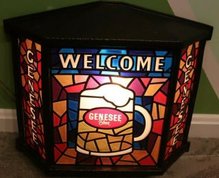 Vintage Genesee Beer On Tap Lantern Welcome Bar Pub Light Faux Stained Glass