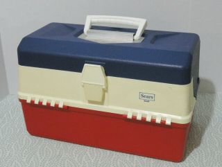Vintage Sears Red White & Blue Fishing Tackle Box 6 Tray 34431 No Lures