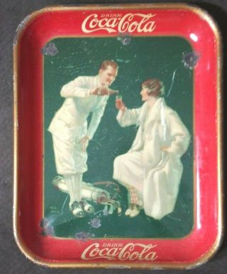 1926 Vintage Coca - Cola Metal Tray " Golfer "