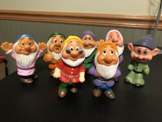 Vintage Walt Disney Productions Snow White 7 Dwarfs Set Of Squeak Toys Rubber