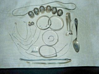 Sterling Silver Jewelry " 925 ",  Spoon,  Pickle Fork,  Salt & Peppers,  165.  96 Grams
