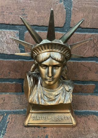 Vintage Coppertone Metal Statue Of Liberty Bank By Berry W/ Key 8 "