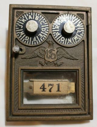 Vintage Eagle Us Post Office Mailbox Brass Door 5”x3.  5” Dual Combo Locks 471