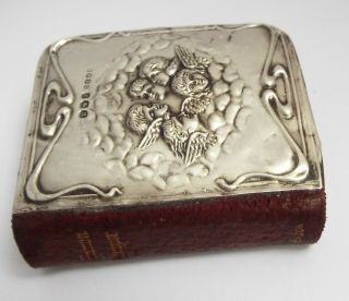 ENGLISH ANTIQUE 1912 SOLID STERLING SILVER MOUNTED PRAYER BOOK CHERUBS 2