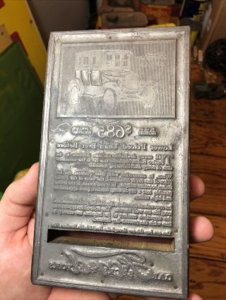 Vintage Ford Sedan Car Truck Printing Plate Block Letterpress Inked Stamp