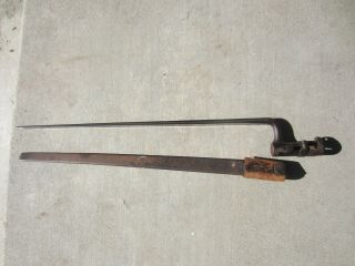 Vintage Civil War Era US Military Socket Rifle Bayonet w/ Metal Scabbard 3