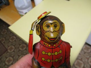 J Chein 30 ' s Tin Litho Organ Grinder Monkey Coin Bank Tipping Hat w/ Plug 2