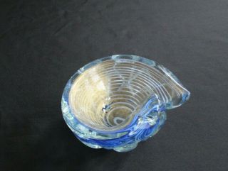 Vintage Murano Italy Art Glass Bowl Blue Gold Fleck Aventurine