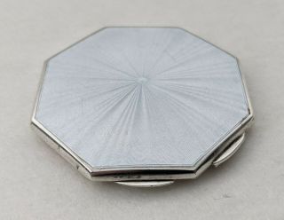 Vintage Art Deco Sterling Silver & White Guilloche Enamel Powder Compact