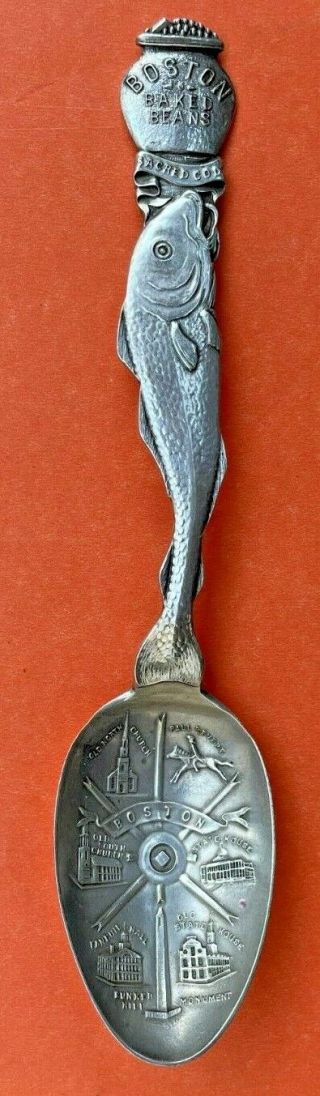 Rare Figural Fish 5 - 3/4” Boston Massachusetts Sterling Silver Souvenir Spoon